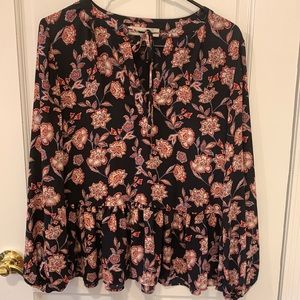 Loft navy floral peplum shirt